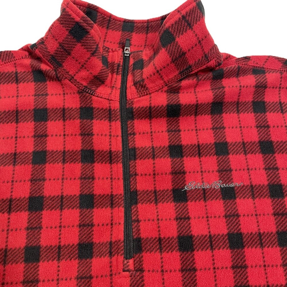 Eddie Bauer Fleece 1/4 Zip Pullover Sweater Mens Large Red Black Buffalo Plaid - Picture 4 of 13